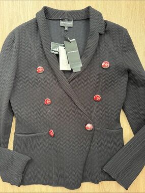 Emporio Armani Black Double Breasted Knit Jacket NWT IT 44